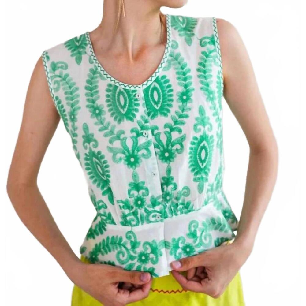 NEW NIMO WITH LOVE angelica blouse in white green ornament embroidery - Picture 2 of 6